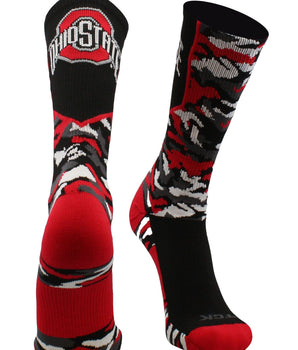 TCK socks Black/Scarlet/Grey / Large University of Ohio State Buckeyes Woodland Camo Crew Length