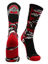 TCK socks Black/Scarlet/Grey / Large University of Ohio State Buckeyes Woodland Camo Crew Length