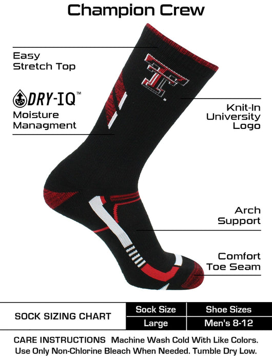 TCK socks Black/Scarlet / Large Texas Tech Red Raiders Socks Texas Tech University Red Raiders Champion Crew Socks