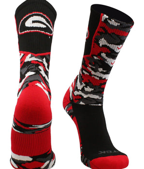 TCK socks Black/Scarlet/White / Large Georgia Bulldogs Woodland Camo Crew Socks