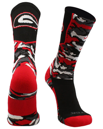 TCK socks Black/Scarlet/White / Large Georgia Bulldogs Woodland Camo Crew Socks