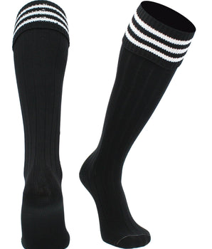 TCK socks Black White / Large Euro Style 3 Stripe Soccer Socks With Fold Down Top