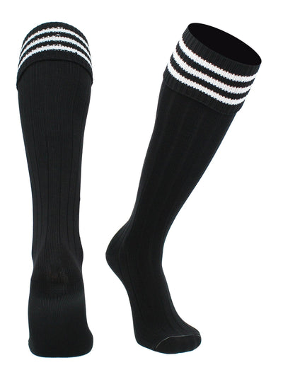 TCK socks Black White / Large Euro Style 3 Stripe Soccer Socks With Fold Down Top