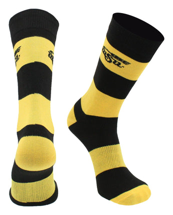 Wichita State Shockers Black & Yellow Striped Crew Socks - NCAA Men's Dress & Casual Game Day Apparel - Soft Gear