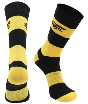 Wichita State Shockers Black & Yellow Striped Crew Socks - NCAA Men's Dress & Casual Game Day Apparel - Soft Gear, Large