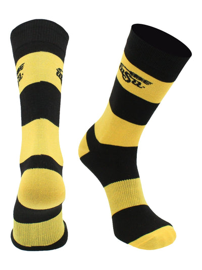 Wichita State Shockers Black & Yellow Striped Crew Socks - NCAA Men's Dress & Casual Game Day Apparel - Soft Gear, Large