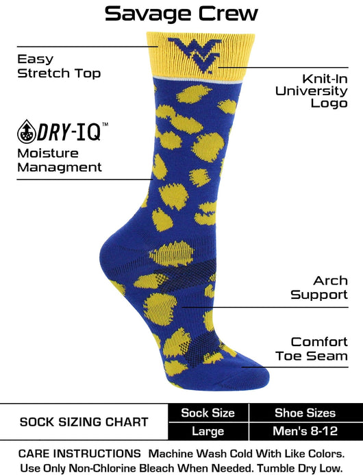 TCK socks Blue/Gold / Medium West Virginia Mountaineers Socks Womens Savage Crew Socks