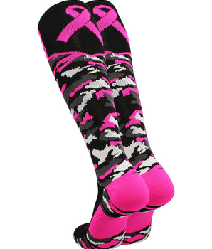 Breast Cancer Awareness Camo Over The Calf Socks
