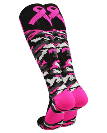 Breast Cancer Awareness Camo Over The Calf Socks