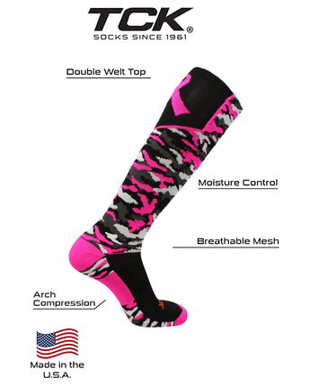 Breast Cancer Awareness Camo Over The Calf Socks