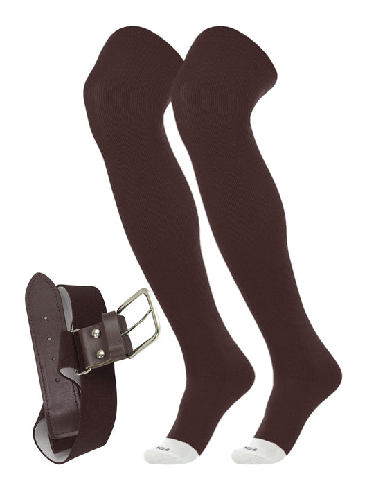 TCK socks Brown / X-Large Pro Plus Performance Prosport Over the Knee Socks Belt Combo