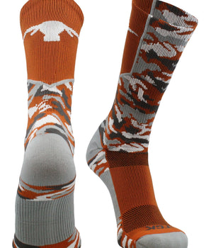 TCK socks Burnt Orange/White/Grey / Large Texas Longhorns Woodland Camo Crew Socks
