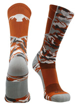 TCK socks Burnt Orange/White/Grey / Large Texas Longhorns Woodland Camo Crew Socks