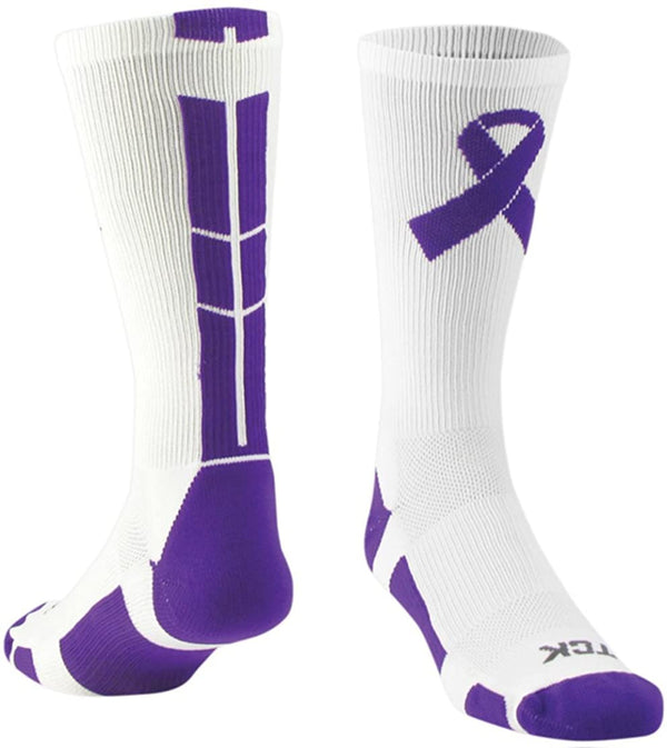 TCK socks Cancer Awareness Purple Ribbon Crew Socks