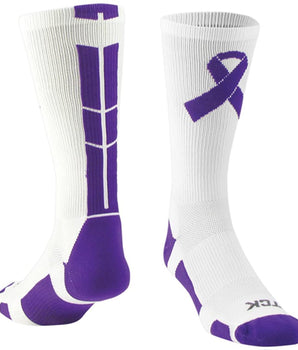 TCK socks Cancer Awareness Purple Ribbon Crew Socks