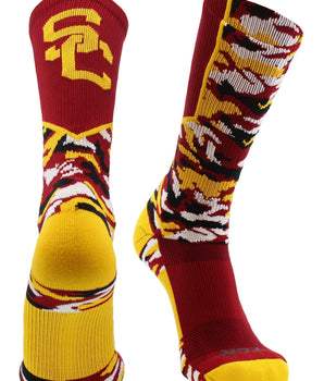 TCK socks Cardinal/Gold/White / Large USC Trojans Woodland Camo Crew Socks