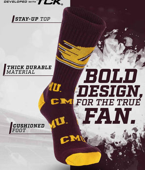 TCK socks Central Michigan Chippewas Mayhem Crew Socks (Made in USA)