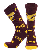 TCK socks Central Michigan Maroon/Gold / Large Central Michigan Chippewas Mayhem Crew Socks (Made in USA)