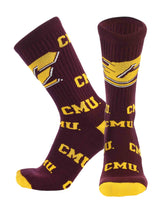 TCK socks Central Michigan Maroon/Gold / Large Central Michigan Chippewas Mayhem Crew Socks (Made in USA)