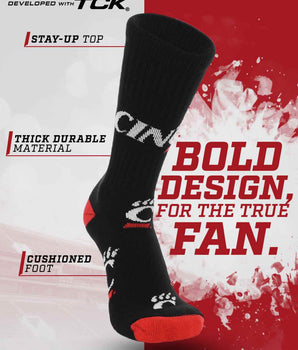 TCK socks Cincinnati Bearcats Mayhem Crew Socks (Made in USA)