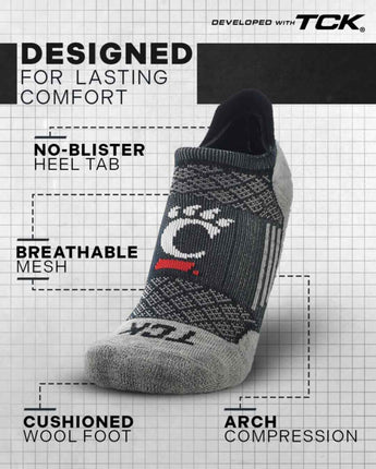 TCK socks Cincinnati Bearcats Tour No Show Tab Socks - Made in USA