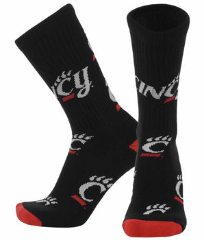 TCK socks Cincinnati Black/Scarlet/White / Large Cincinnati Bearcats Mayhem Crew Socks (Made in USA)