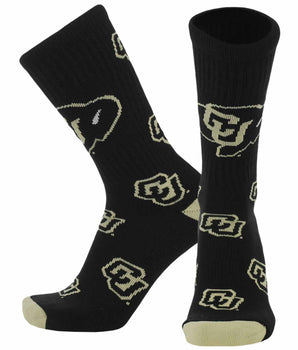 TCK socks Colorado Black/Vegas Gold / Large Colorado Buffaloes Mayhem Crew Socks (Made in USA)