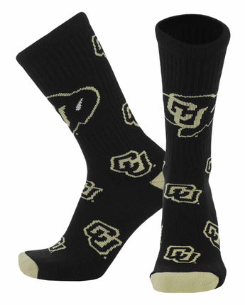 TCK socks Colorado Black/Vegas Gold / Large Colorado Buffaloes Mayhem Crew Socks (Made in USA)
