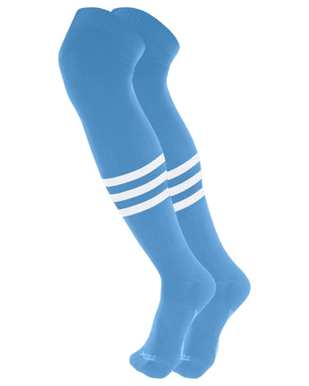 TCK socks Columbia Blue/White / Large Dugout Striped Over the Knee Baseball Socks Pattern B