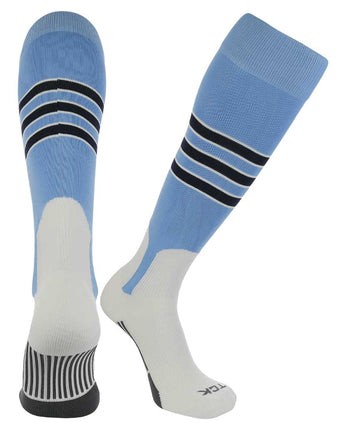 TCK socks Columbia Blue/White/Navy / Small Tri-Color Striped Baseball Stirrup Socks