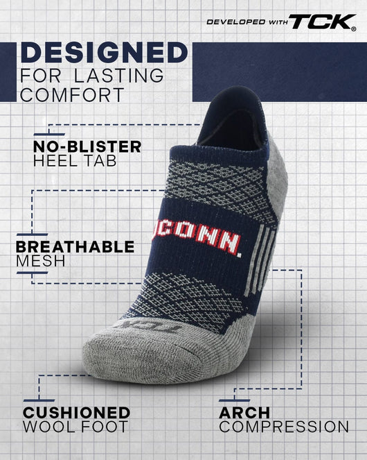 TCK socks Connecticut Huskies No Show Running & Golf Socks Mens & Womens – Performance Athletic Ankle Tab Socks, Soft Cushioned