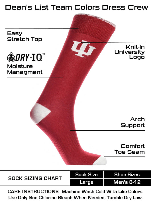 TCK socks Crimson/White / Large Indiana Hoosiers Dress Socks Dean's List Crew Length Socks