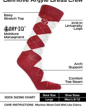 TCK socks Crimson/White / Large Oklahoma Sooners Argyle Dress Socks – Collegiate Crew