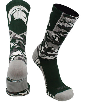 TCK socks Dark Green/Grey/White / Large Michigan State Spartans Camo Crew Socks