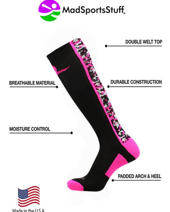 TCK socks Digital Camo Aware Over the Calf Socks Pink Ribbon Softball Soccer Football