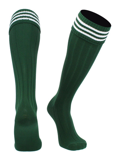TCK socks Dk Green White / Large Euro Style 3 Stripe Soccer Socks With Fold Down Top