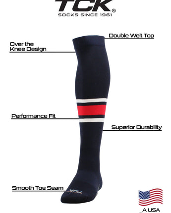 TCK socks Dugout Striped Over the Knee Baseball Socks Pattern E