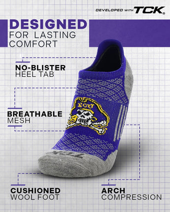 TCK socks East Carolina Pirates No Show Tour Socks - Made in USA