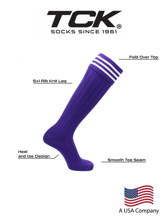 TCK socks Euro Style 3 Stripe Soccer Socks With Fold Down Top