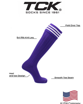 TCK socks Euro Style 3 Stripe Soccer Socks With Fold Down Top