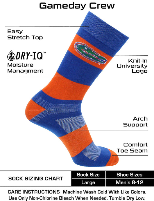 TCK socks Florida Blue/Orange / Large Florida Gators Socks Game Day Striped Crew Socks