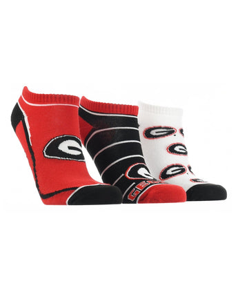 TCK socks Georgia Black/Red/White / Large Georgia Bulldogs No Show Socks Full Field 3 Pack