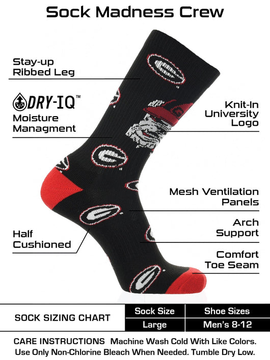 TCK socks Georgia Bulldogs Black/Red/White / Large Georgia Bulldogs Socks Crew Length Sock Mayhem