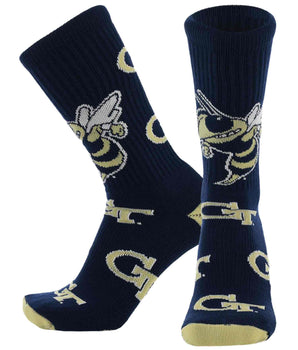 TCK socks Georgia Tech Navy/Vegas Gold / Large Georgia Tech Yellow Jackets Mayhem Crew Socks (Made in USA)