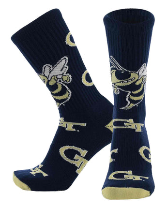 TCK socks Georgia Tech Navy/Vegas Gold / Large Georgia Tech Yellow Jackets Mayhem Crew Socks (Made in USA)