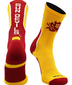 TCK socks Gold/Maroon/White / Large Arizona State University Socks ASU Sun Devils Perimeter Crew
