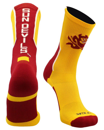 TCK socks Gold/Maroon/White / Large Arizona State University Socks ASU Sun Devils Perimeter Crew