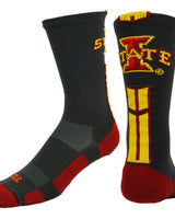 TCK socks Graphite/Cardinal/Gold / Large Iowa State Cyclones Baseline Crew USA Made