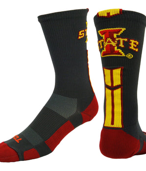 TCK socks Graphite/Cardinal/Gold / Large Iowa State Cyclones Baseline Crew USA Made