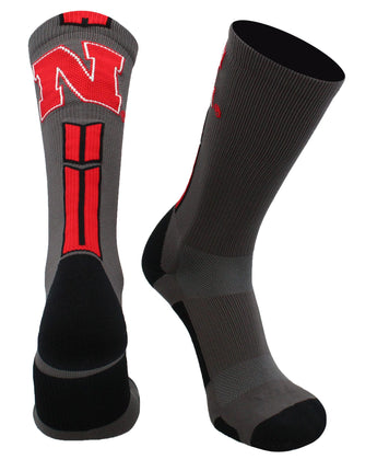 TCK socks Graphite/Scarlet/Black / Large Nebraska Cornhuskers Baseline Crew USA Made